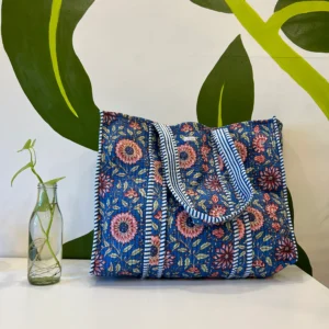 Large Dumper Tote Bag | Floral Blue